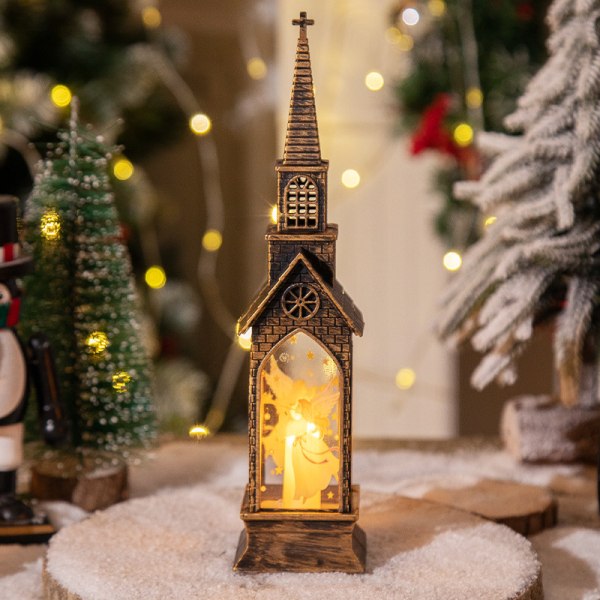 Julepynt Stormlykt Lysende Husdekorasjon Kreativ Liten Nattelampe Elektrisk Church Snowman