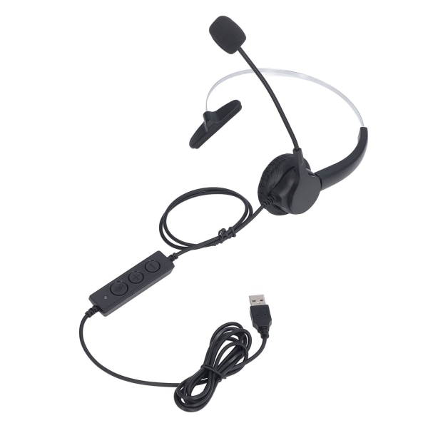 USB-headset med støjreduktion, justerbar lydstyrke, hovedbøjle, enkelt øre, kablet computerheadset med mikrofon til kontor