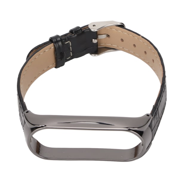 Hurtigutløsende lærreim for klokke med bambusmønster, klokkestropp, håndleddsreim, smartklokkestropp, erstatning for Xiaomi Mi Band 6 5 NFC Svart