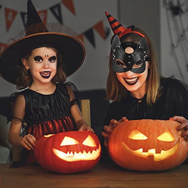 Halloween Catwoman-mask, sexig mask för kvinnor, karnevalsmask venetiansk mask, UNOLIGA svart PU-lädermask black