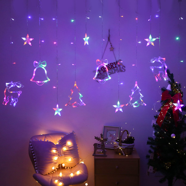 LED-gardinlys Juleferierom Ornamental festonglampe Creative Deer Bell juletre White Christmas Plug-in type