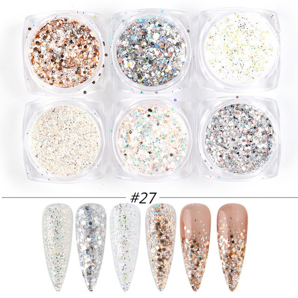 6 stk negl-klistremerker Farger Glittersett Høst og Vinter Diamant i rusk Rosa Champagne Pailletter Negl Glitter Negl T