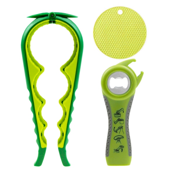 Multifunktionell flasköppnare, burköppnare set, 5-i-1 ölflasköppnare, 4-i-1 flasköppnare, kökslockskruv Green and Yellow 3pcs