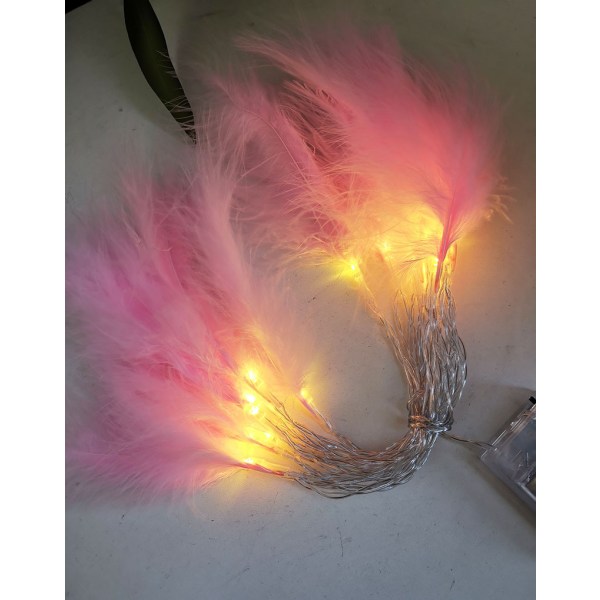 LED-ljuskedja med fjädrar, kalkonfjädrar, dekorativ belysning, 20 lampor, fjäderbatteridriven lampa White Feather 1.5M10led