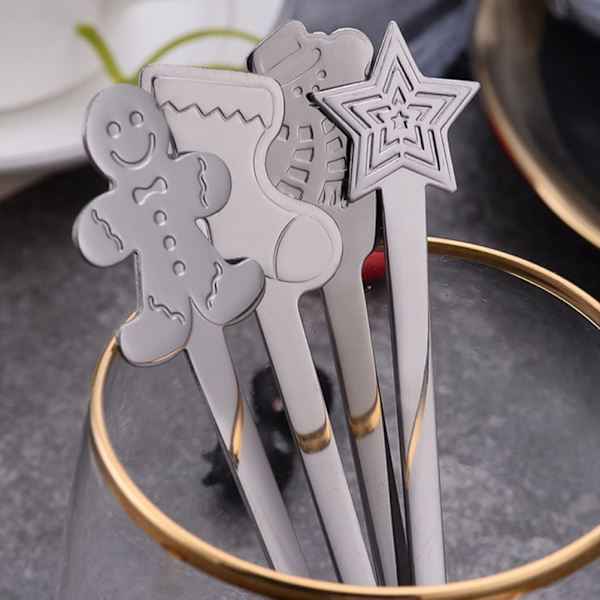 Julsked 4-pack Rostfritt Stål Juldukning Set Kaffe Te Dessert Soppa Rörked