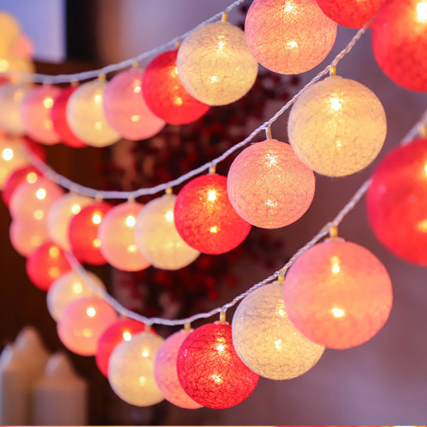 LED Julefestival Hjem Nytår Dekorativ Lampe Bomuld Kugle Belysningskæde Vine Bal Farvet Lantern Gray 2M10led Battery