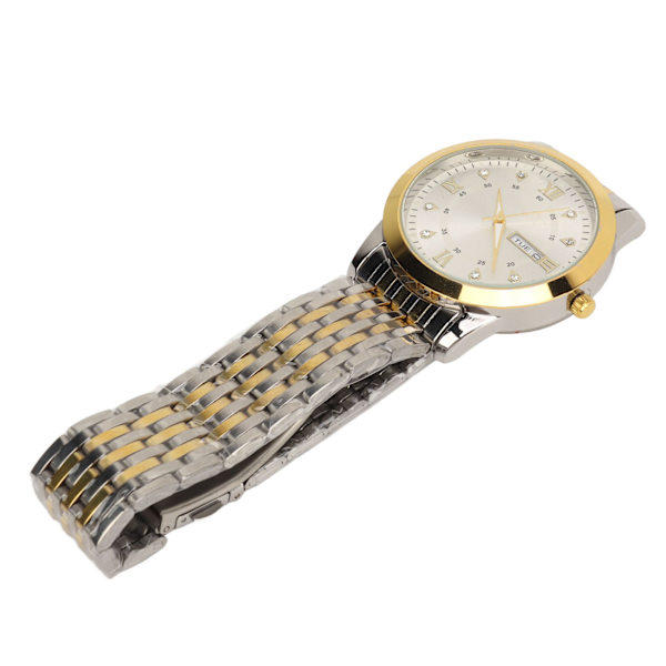 Armbandsur för Män Kvarts Dag Datum Vattentät Casual Lyx Luminous Mode Klänning Klocka med Legering Armband för Affärer Guld Vit