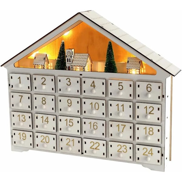 Adventskalender med 24 Lådor Hus Tall DIY Nedräkningskalender Mångsidig Hantverksförvaringslåda white