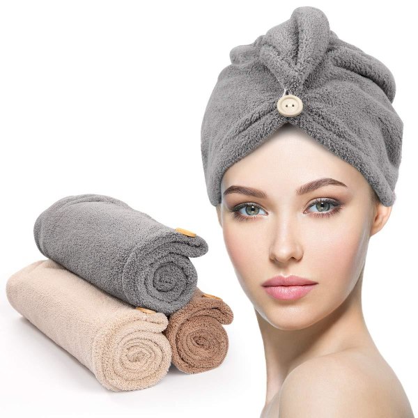3-pack torrt hår handduk, superabsorberande snabbtorkande cap Pink grey blue 25*65cm