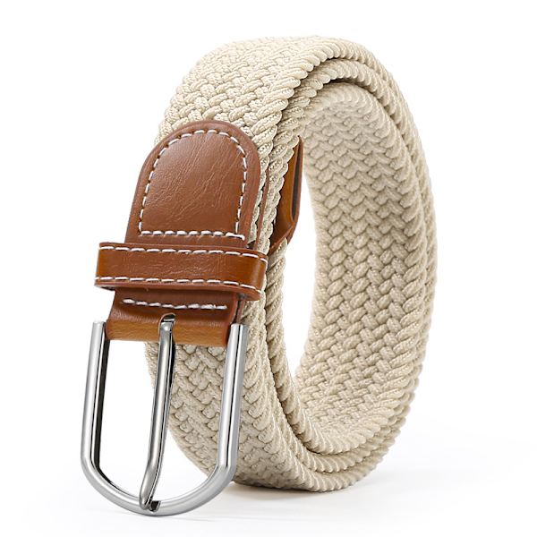 Vævet canvas bælte uden huller, elastisk canvas bælte til både mænd og kvinder Beige 115cm