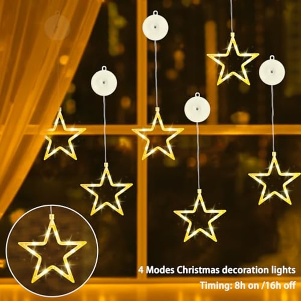 Julelys, 3 stykker, stjerne julepynt Vindu batteridrevet, med dobbeltsidig tape 1