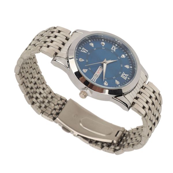Armbandsur för Män Kvarts Dag Datum Vattentät Casual Lyx Luminous Mode Klänning Klocka med Legering Armband för Affärer Silver Blå