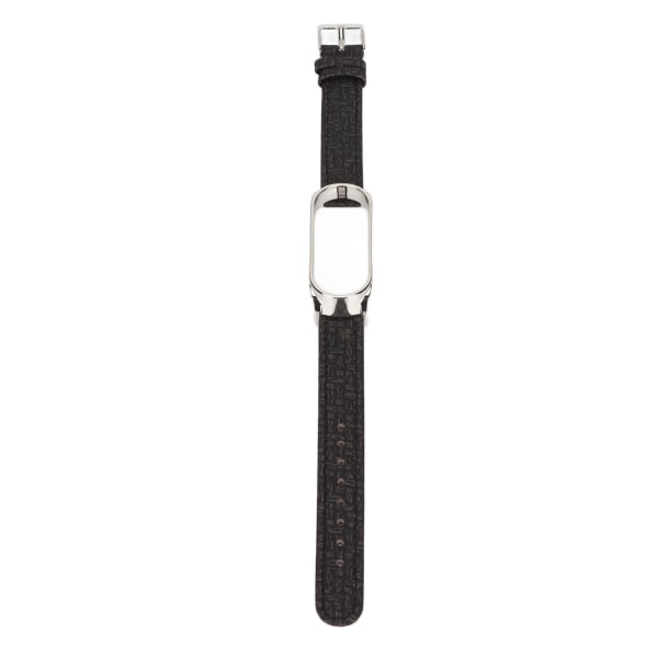 Læder Urremme Hurtig Udskiftning Læder Urremme Flettet Mønster Armbånd med Metal Spænde til Xiaomi Mi Band 6 (Sort Sølv)