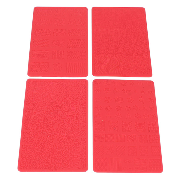 4 stk 3D Relief Negletryksskabelon Salon DIY Blød Silikon Negleudskæringsskabelon Form Neglekunstværktøj