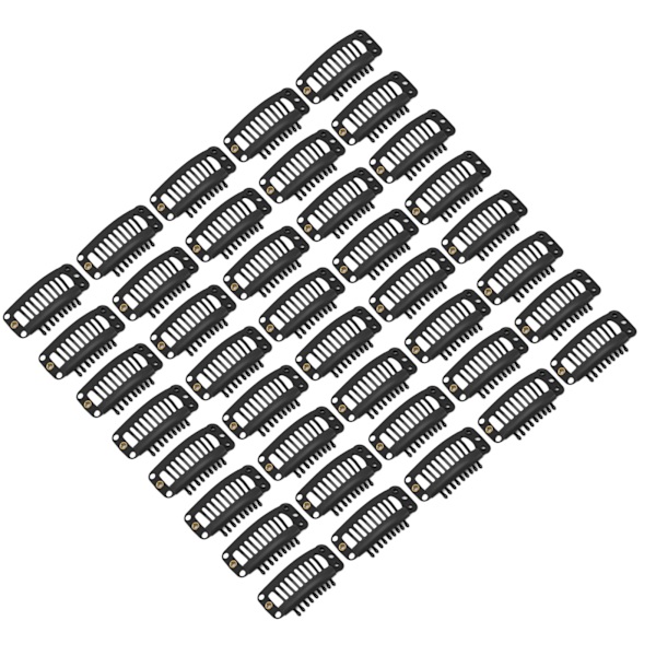 40 st Wig Clip Set Rostfritt Stål DIY 9 Tänder Snap Comb Hårförlängningsklämmor Tillbehör 1.3 tum Svart