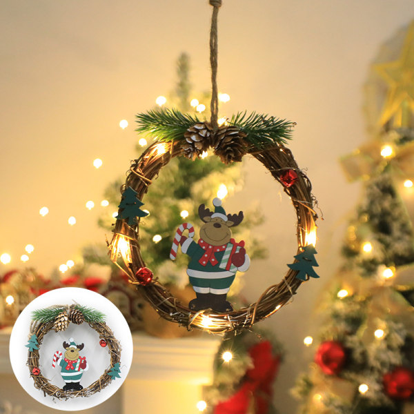 Julekrans Gammel snemand vinduesdørring juletræsvedhæng Juleatmosfære dekorative lyssnore Garland Elk