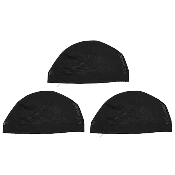 3-pack Peruknät av Nylon, Andningsbart, Bekvämt, Elastiskt, Svart Nät för Peruk