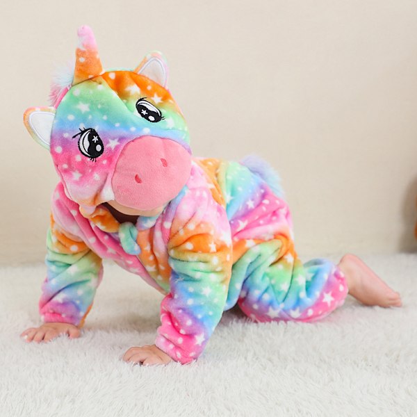 Flanellpysjamas for barn, dyre-jumpsuit Robot Unicorn Attack XS（56-66cm）