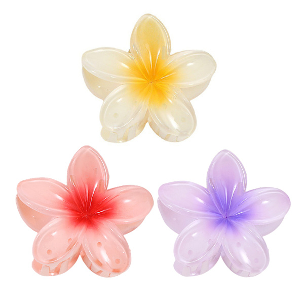 Hawaiska Plumeria Blomster Hårklämmor för Kvinnor Flickor Akryl Gradienter Färgade Kronblad Hårklämma Hästsvans Hårsnodd Huvudbonad