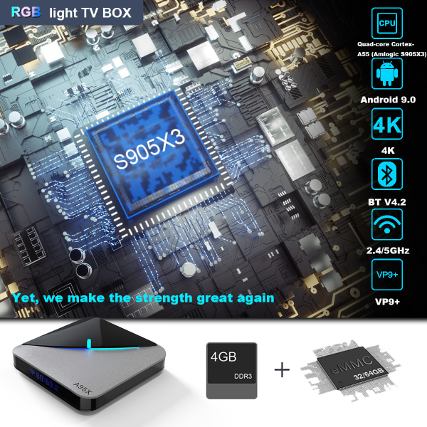A95X F3 Air Android 9.0 WiFi Smart TV-boks 4GB+32GB