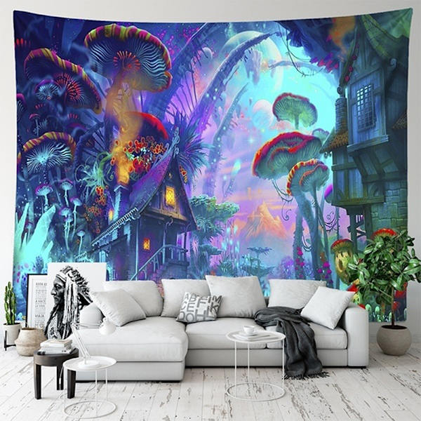 Psykedeelinen sienitalo seinävaate taide 203*153cm