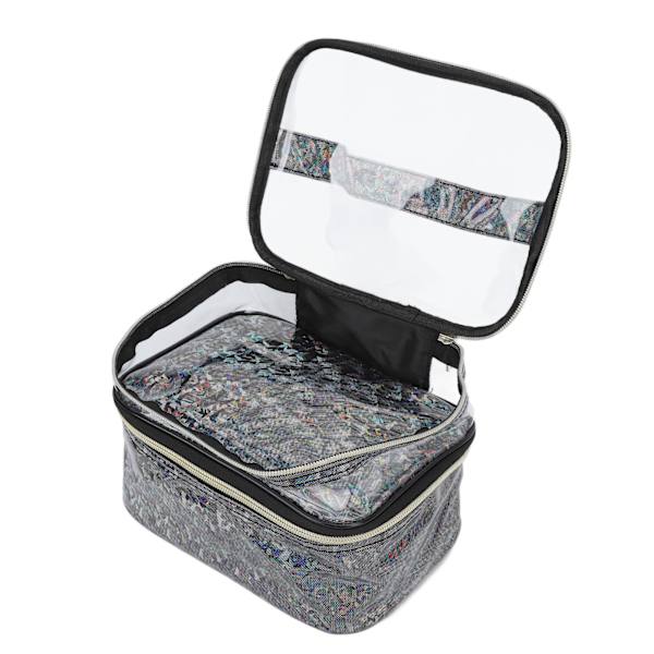 Dobbeltlags Kosmetikpose Stor Kapacitet Vandafvisende Unik Sort Transparent Design Bærbar Makeup Opbevaringspose