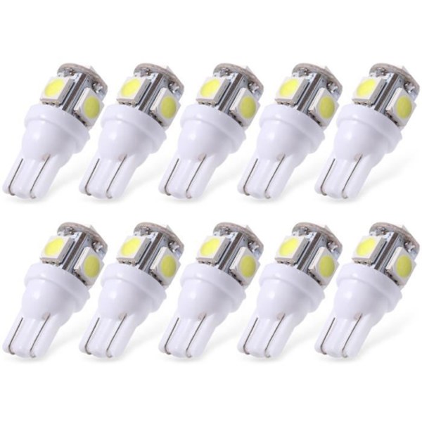 T10 w5w LED med 5st 5050SMD 6000k Chip 12v DC 10-pack Vit white