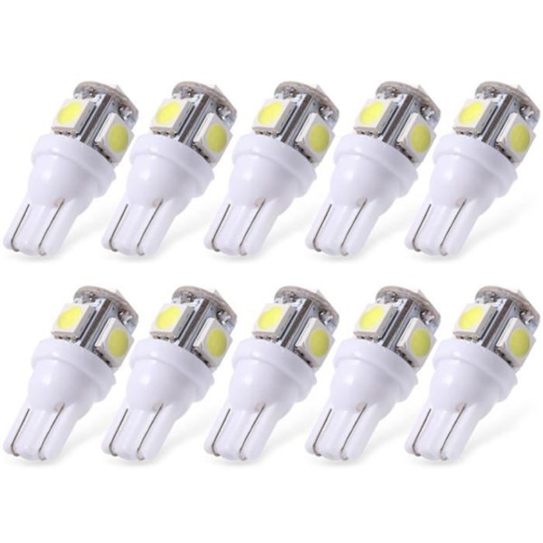 T10 w5w LED med 5st 5050SMD 6000k Chip 12v DC 10-Pack Vit white