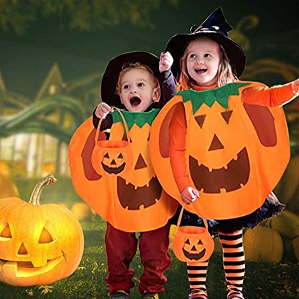 SKITTIGT Halloween kostym pumpa barn, pumpa kostym barn med pumpa korg och hatt orange