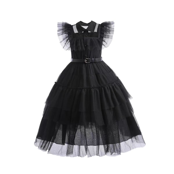 Halloween Wednesday Addams cosplay-kjole for barn i svart chiffon Option B 140cm