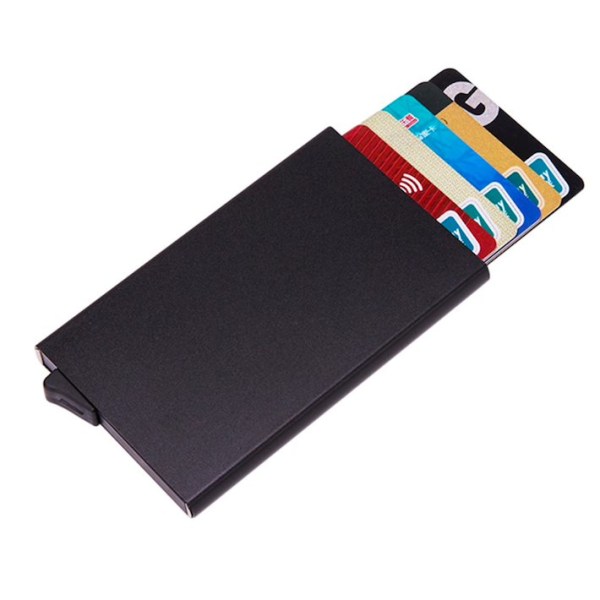 Pop-Up Kort Holder - Aluminium Etui - (RFID-Sikker) Sort Black