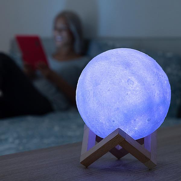 3D LED Månelampe - Natlampe - Måneskin - 18 cm Hvid