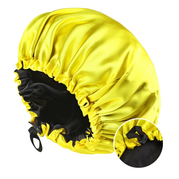 Kvinders nattesøvnhætte Dobbelt-lags satin nathætte Skønhed og frisør Justerbare knapper Luvhætte Yellow+Black Adjustable