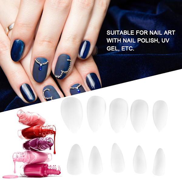 500 stk. Neglekunst Fuld Dækning Oval Falske Negle Spidser Manicure Kunstige Negle (Transparent)