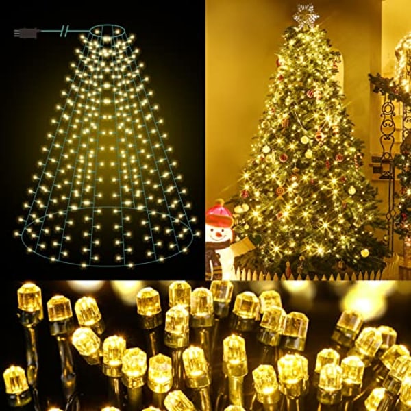 Juletræsbelysning Let at montere, Elktry [Diamond-Shape] 2x10 Line 400LEDs Xmas Fairy Lights Power Powered 1