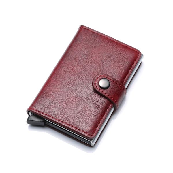 RFID-kortplånbok i läder med klämma för män, stöldskyddande borste Wine red