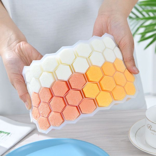 Hushållsisframställning Isbricka Honeycomb Ice Cube Slipverktyg Isbricka 37 Grid Ätbar Silikon Honeycomb Ice Cube Form Orange