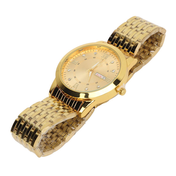 Armbandsur för Män Kvarts Dag Datum Vattentät Casual Lyx Luminous Mode Klänning Klocka med Legering Armband för Affärer Guld