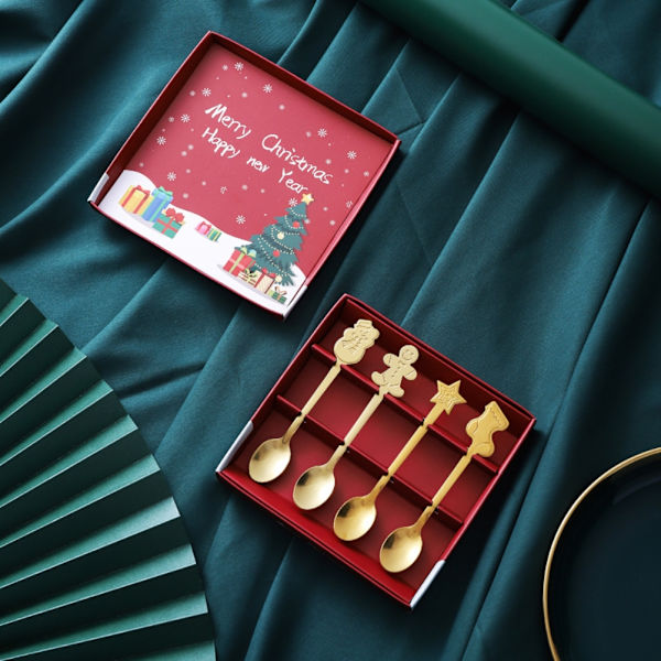Julsked 4-pack Rostfritt Stål Juldukning Set Kaffe Te Dessert Soppa Rörked