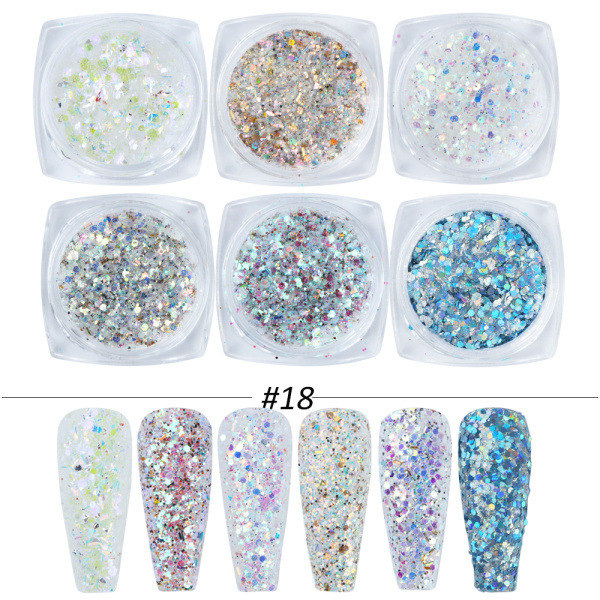 6 stk negl-klistremerker Farger Glittersett Høst og Vinter Diamant i rusk Rosa Champagne Pailletter Negl Glitter Negl O