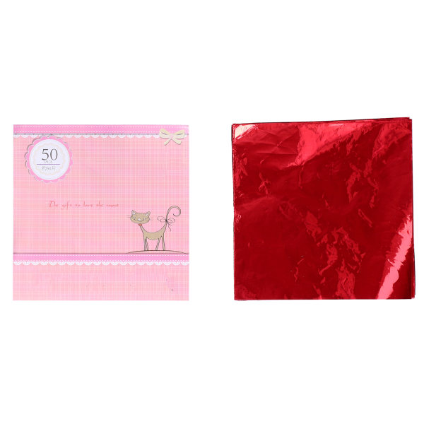 50 stk DIY bakeemballasje papir glanset tinnfolie papir for hjemme sjokolade søt bakeri rød