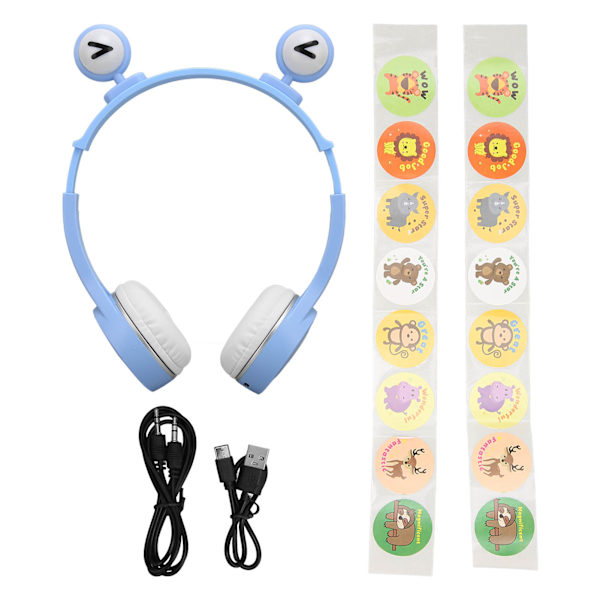 Barn Bluetooth-hörlurar hopfällbara HiFi-stereotecknade barnheadset med mikrofon och LED-ljus för hemresor Skola Blå