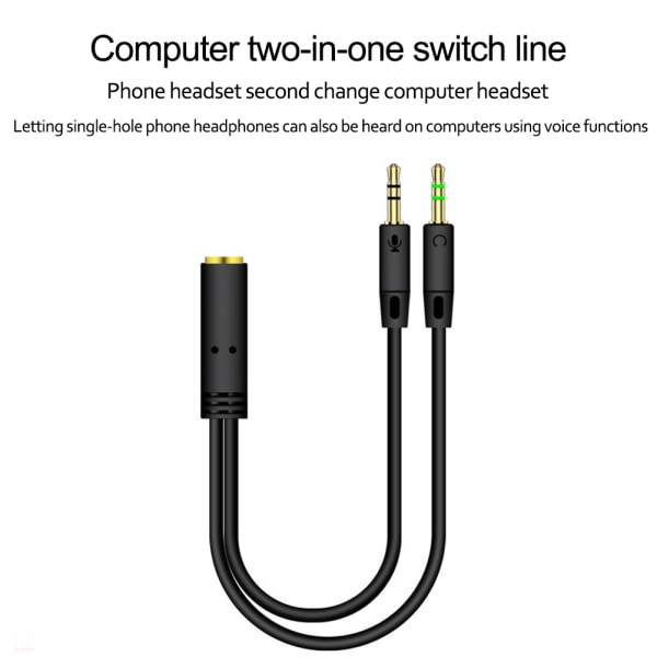 Delare för hörlurar till dator 3,5 mm hona till 2 hanar hörlurar mikrofon ljud Y-delare kabel