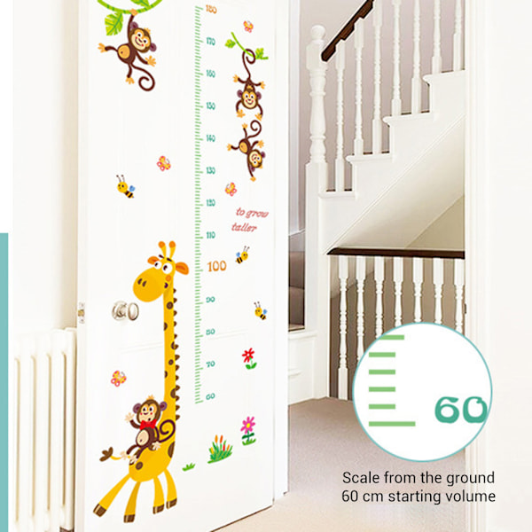 Karta för att mäta längden på väggen med tecknad giraff och apa - Heminredning för barnrum - Dekaler för väggkonst
