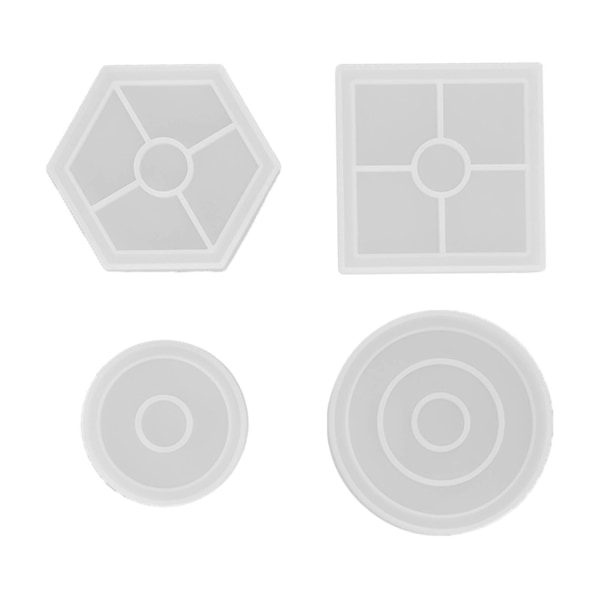 4 stk. Harpiks-Korkunderlag-forme Kvadrat, Hexagon, Rund DIY Håndværk Tyk Anti-Deformation Silikon-Korkunderlag-form til Kopper