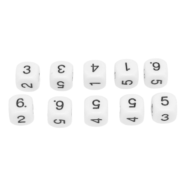 20 kpl 6-sivuista numerokuutiota muovia 16 mm pyöristetyillä kulmilla Polyhedral Dice Set numeroiden opetukseen lautapeleihin valkoinen