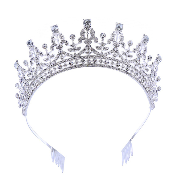 Hodeplagg for kvinner med krystaller, krystall- og rhinestone-bryllupshodeplagg med kamkrone, bursdagsprinseessedesign A03# Silver White Diamond