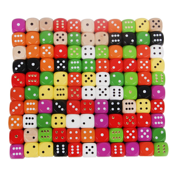 100-pack Tärningar - Sexsidiga för Fest/Spel/Pussel Flerfärgade 100PCS