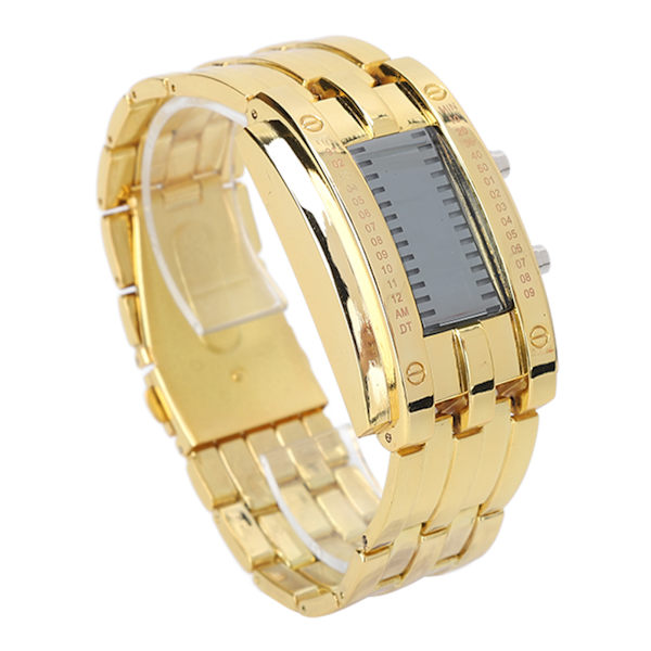 Herre-ur Mode Elegant Vandafvisende Alloy Herre-LED-ur med Binær Tid Visning (Mænds Guld)
