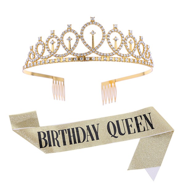 Hodeplagg for kvinner med krystaller, krystall- og rhinestone-bryllupshodeplagg med kamkrone, bursdagsprinseessedesign A10 Queen Golden Suit